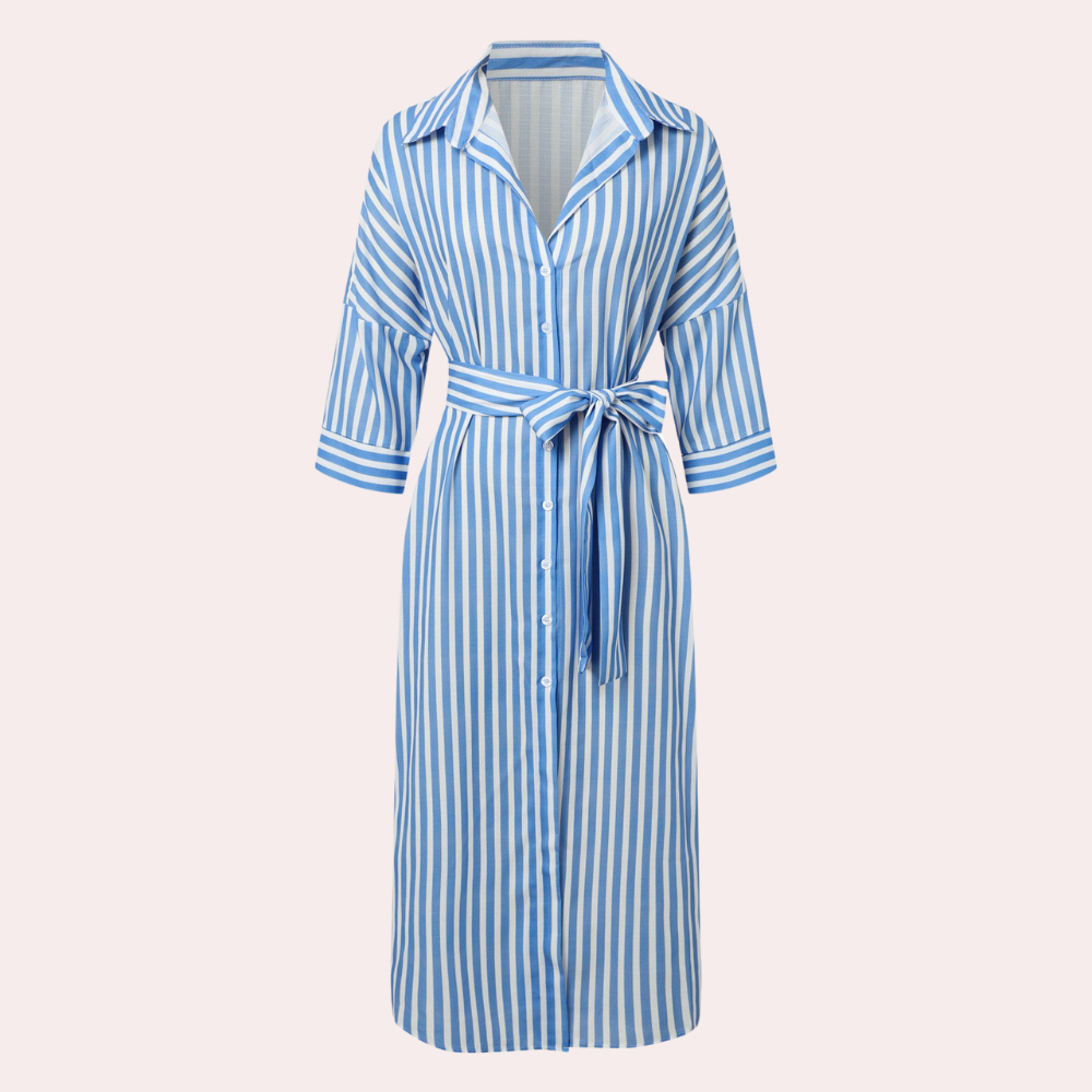 Noa™ | Robe chemise midi rayée décontractée