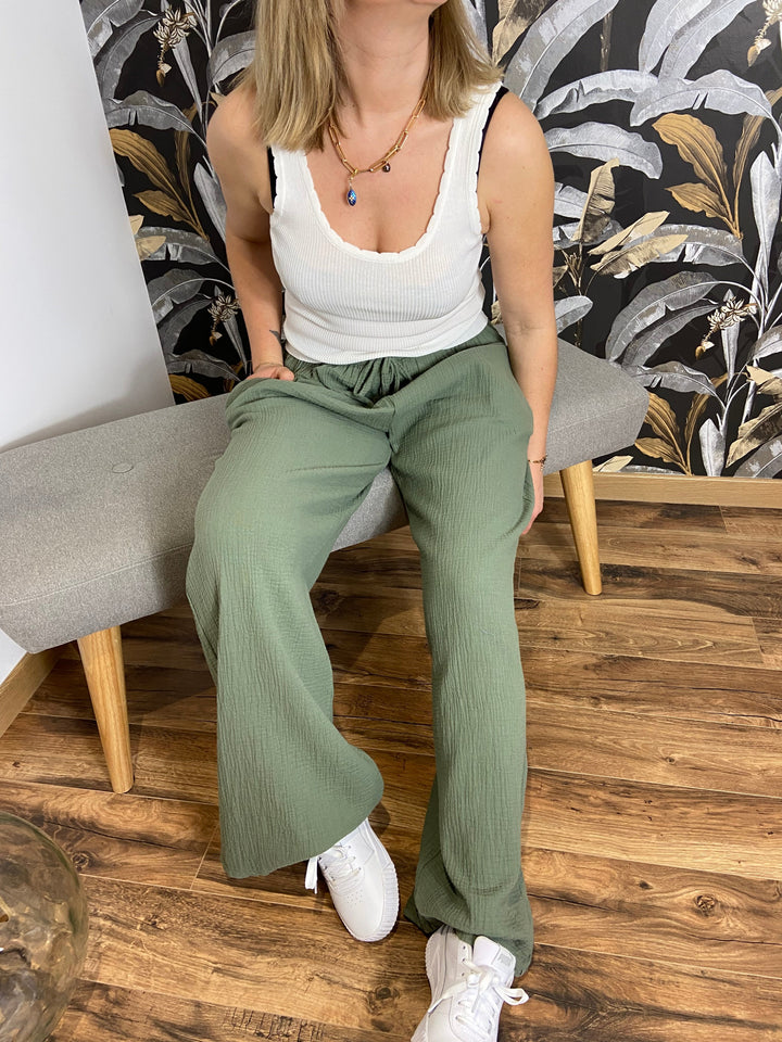 Pantalon gaze de coton kaki