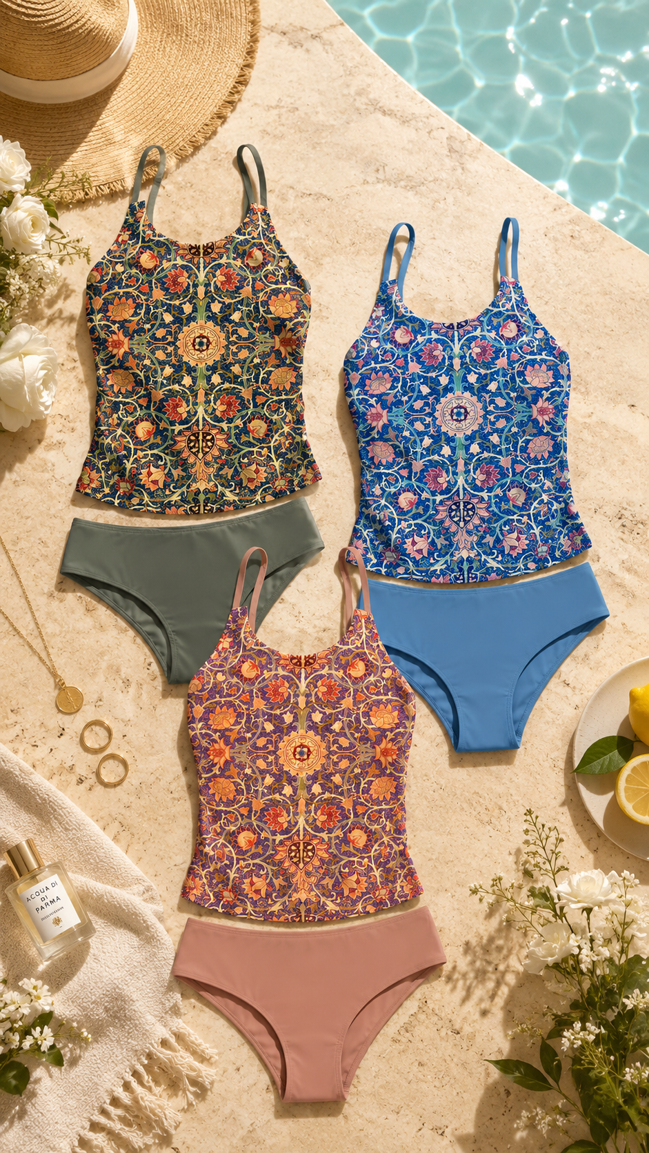Tankini imprimée avec double sangle — taille haute, imprimé fleuri