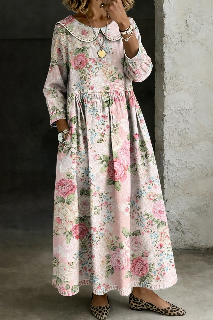 Brooklyn | Robe en denim à col fleuri