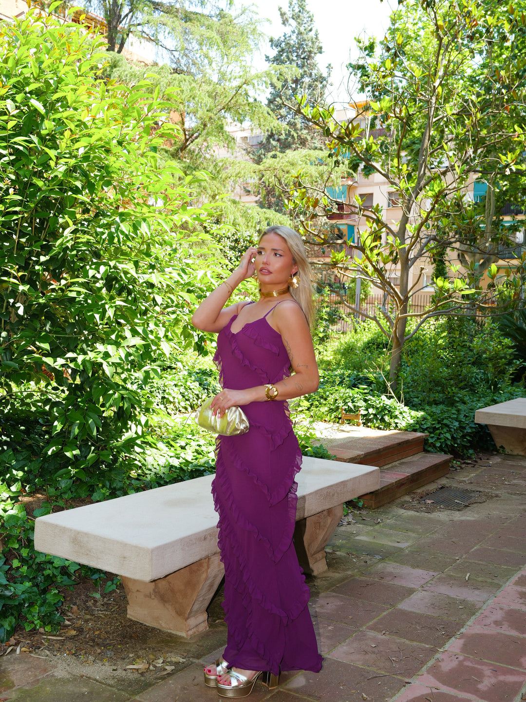 Robe Adèle — sirène, crêpe, aubergine