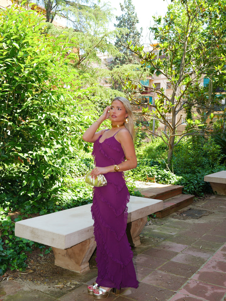Robe Adèle — sirène, crêpe, aubergine