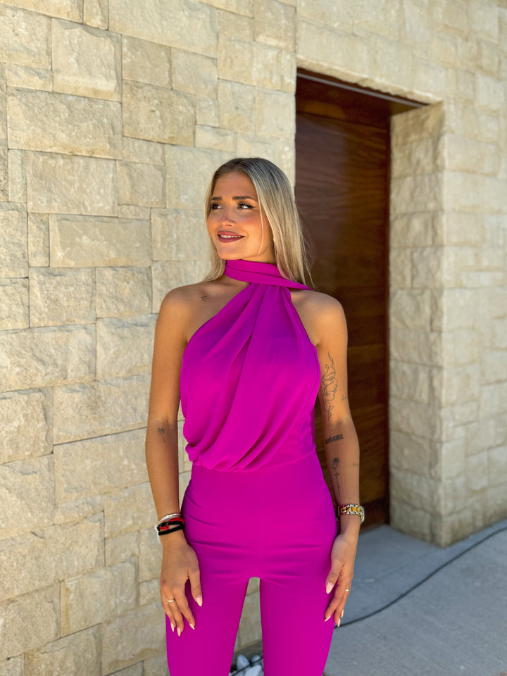 Combinaison Bougainvillée — bustier, tulle multiposition, rose vif