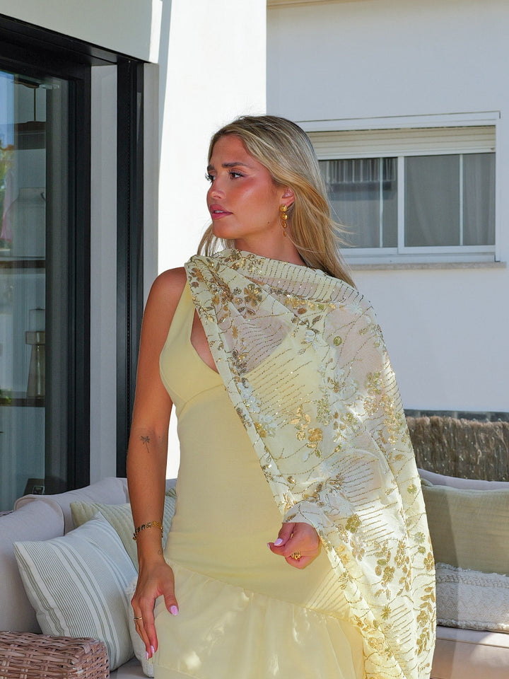 Châle Étoile — cape tulle, sequins, multiposition