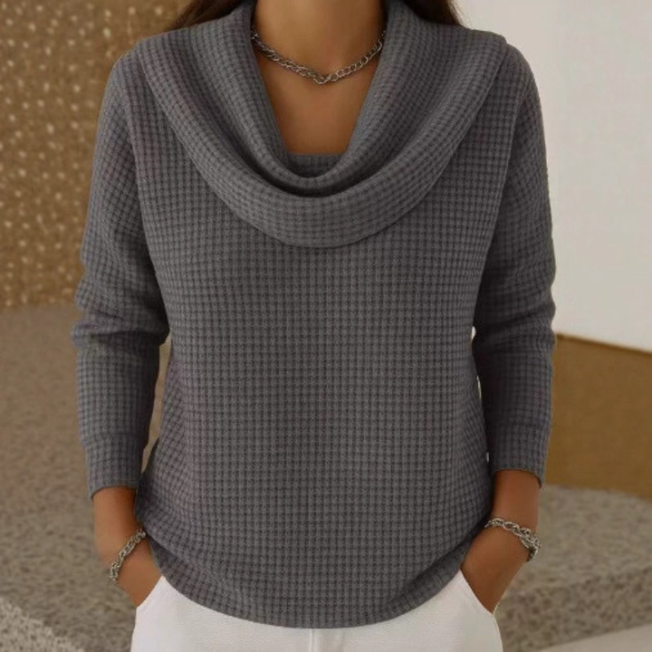 Irène | Pull en maille gaufrée, col bénitier
