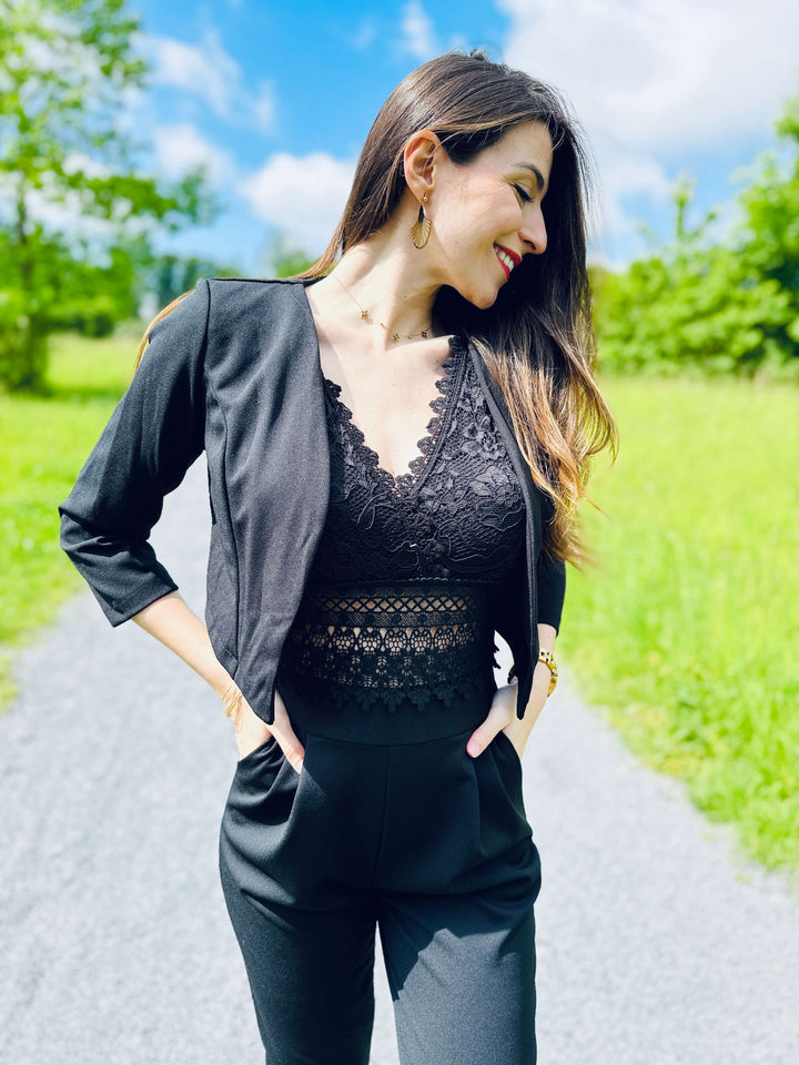 Veste Solène, courte, sans col, à porter ouverte