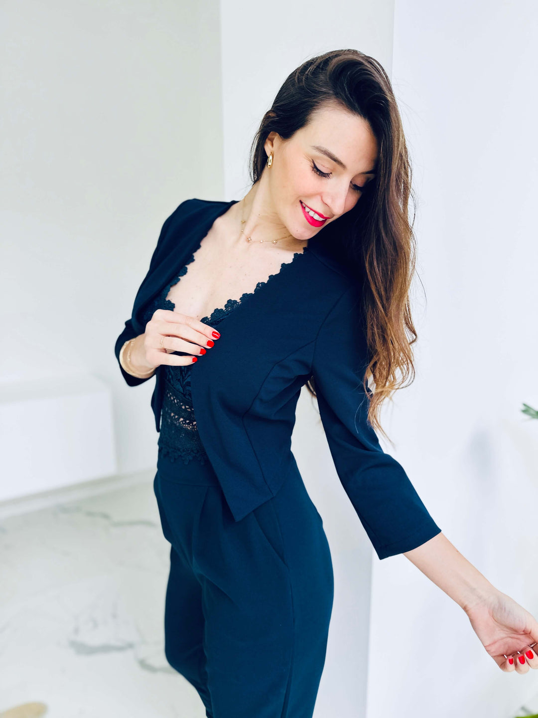 Veste Solène, courte, sans col, à porter ouverte