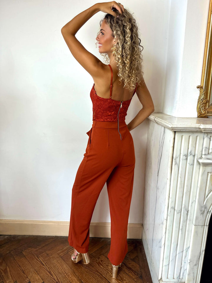 Combinaison Anaïs, buste en dentelle, pantalon large