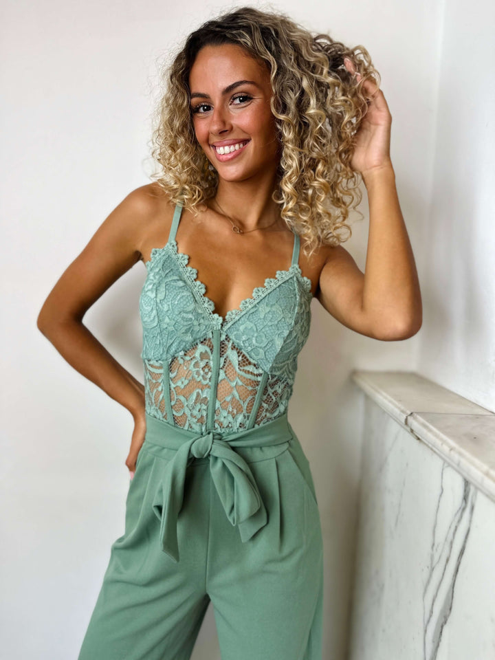 Combinaison Anaïs, buste en dentelle, pantalon large