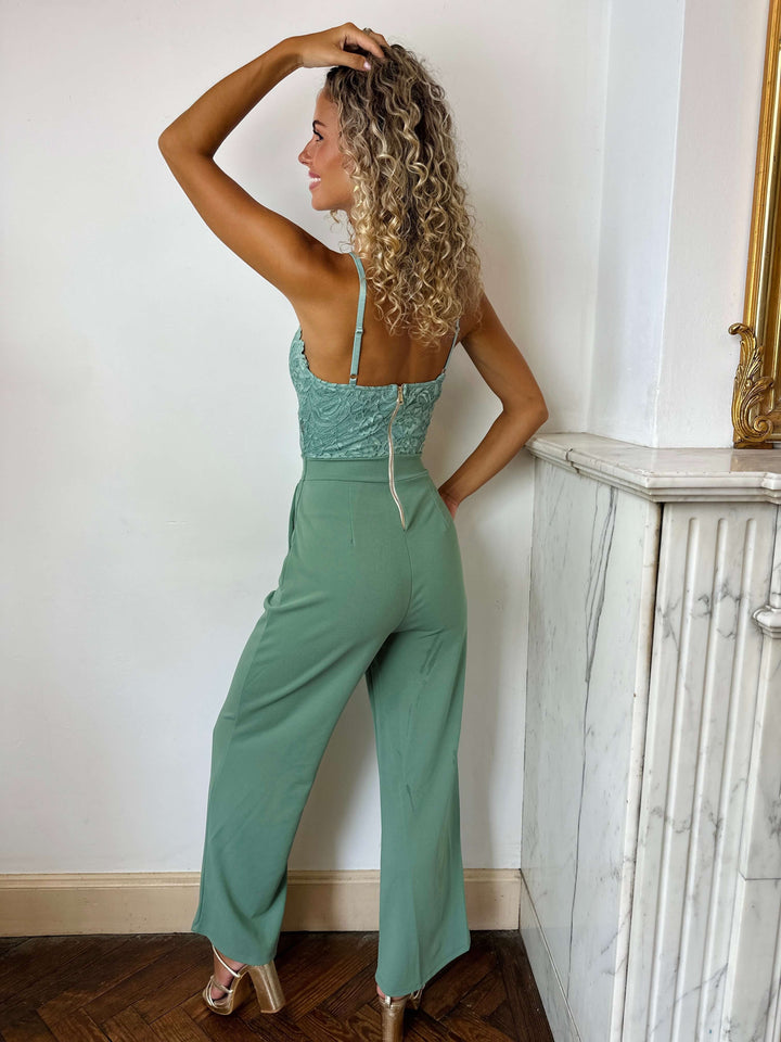 Combinaison Anaïs, buste en dentelle, pantalon large