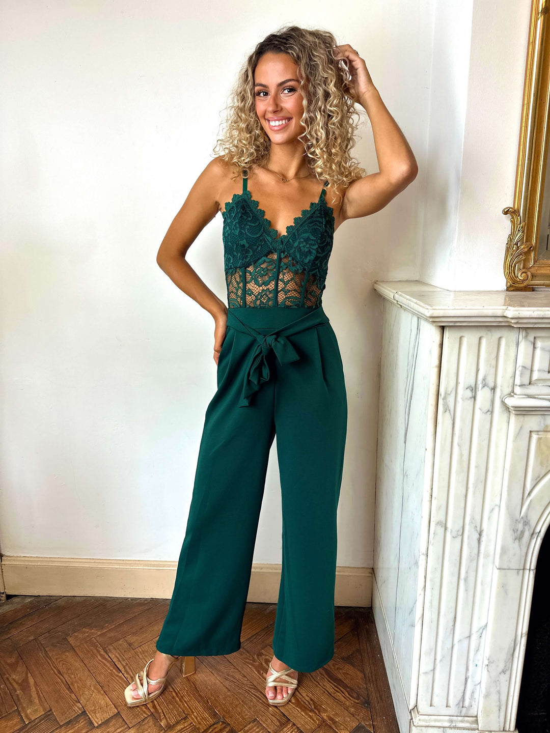 Combinaison Anaïs, buste en dentelle, pantalon large