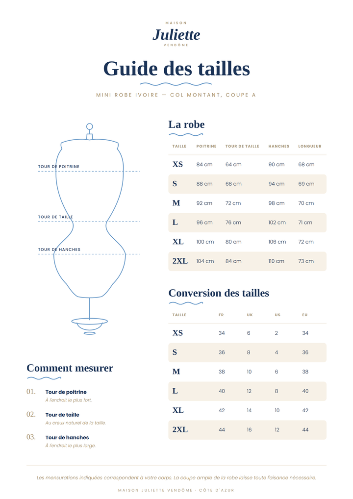 Mini Robe Ivoire — col montant, imprimé marbré doré