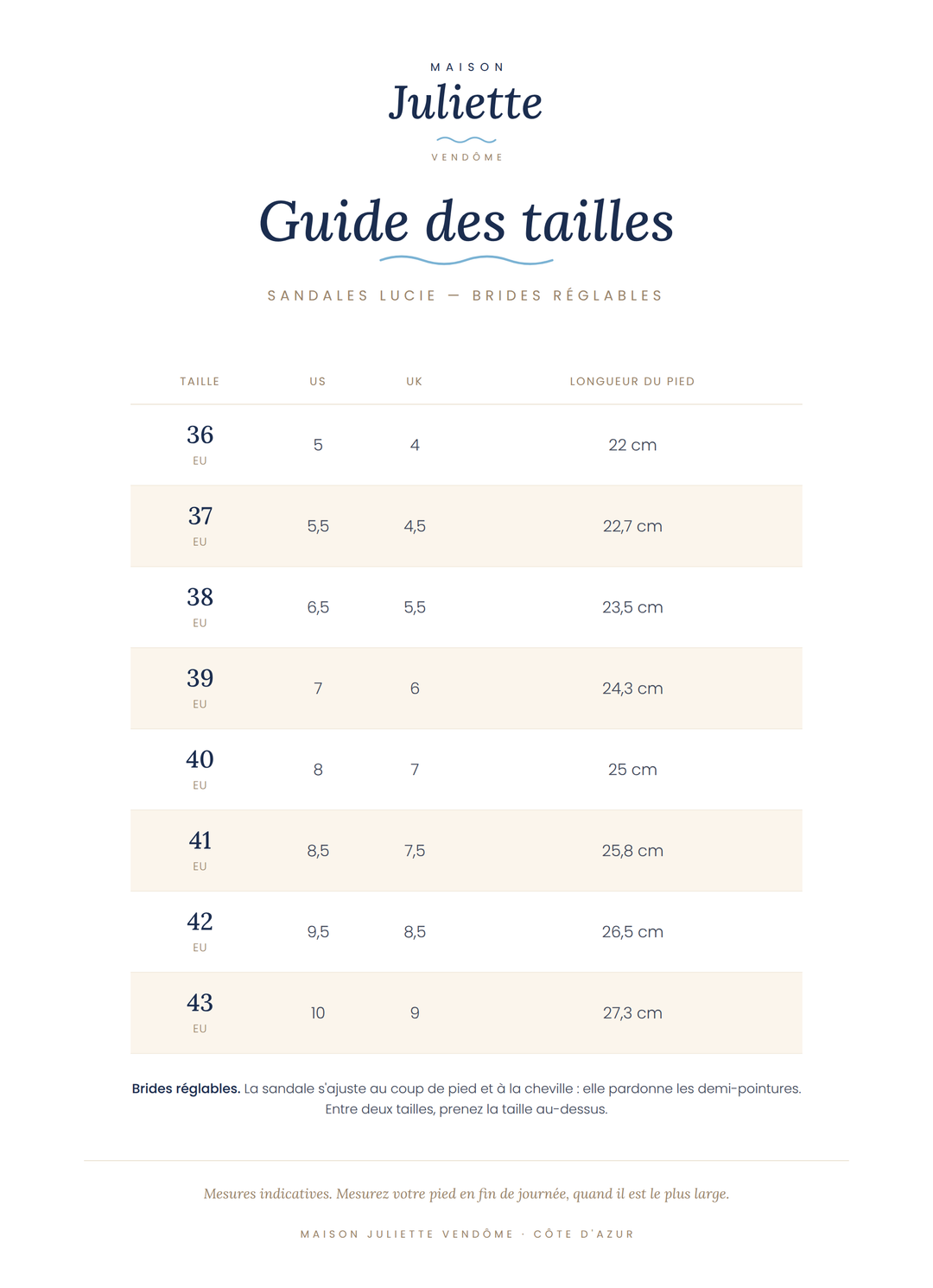 Sandales Lucie — plates, brides réglables, semelle coussinée