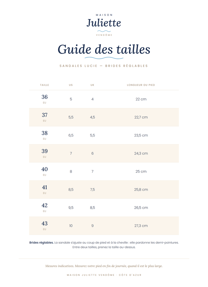 Sandales Lucie — plates, brides réglables, semelle coussinée