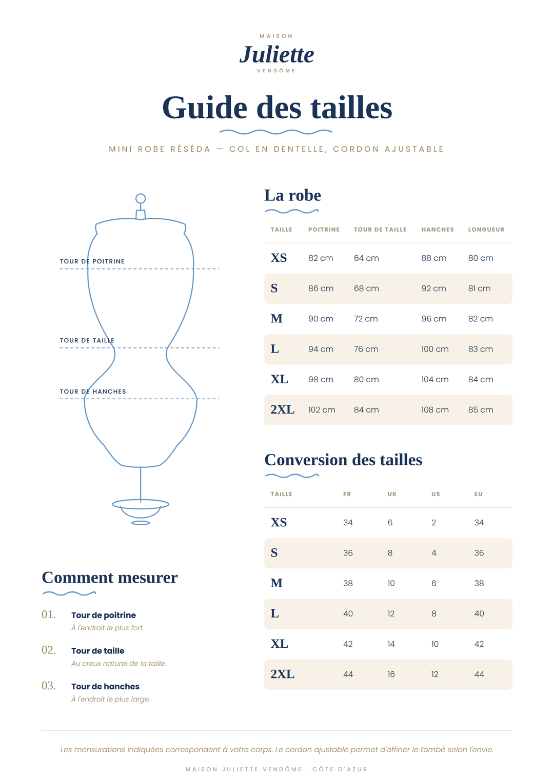 Mini Robe Réséda — col en dentelle, cordon ajustable