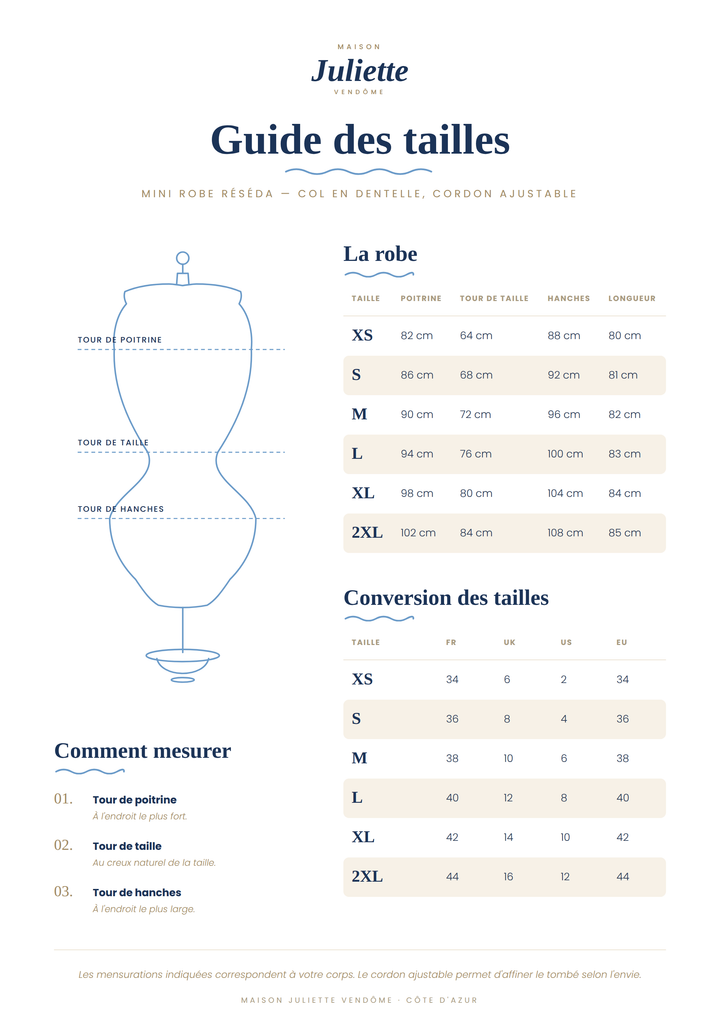 Mini Robe Réséda — col en dentelle, cordon ajustable
