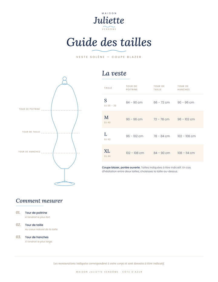 Veste Solène, courte, sans col, à porter ouverte