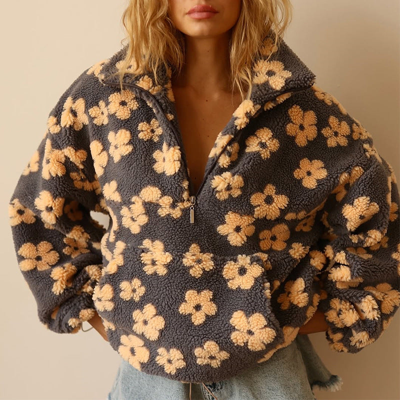 Geneviève | Pull polaire fleuri, couleurs douces