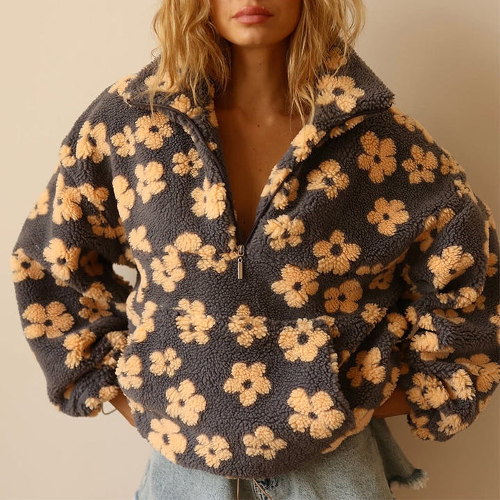 Geneviève | Pull polaire fleuri, couleurs douces