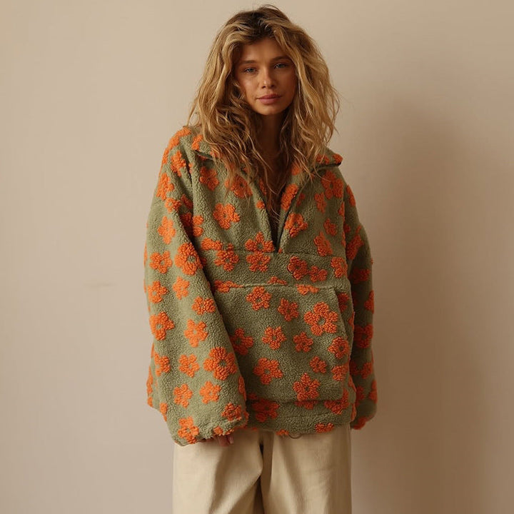 Geneviève | Pull polaire fleuri, couleurs douces