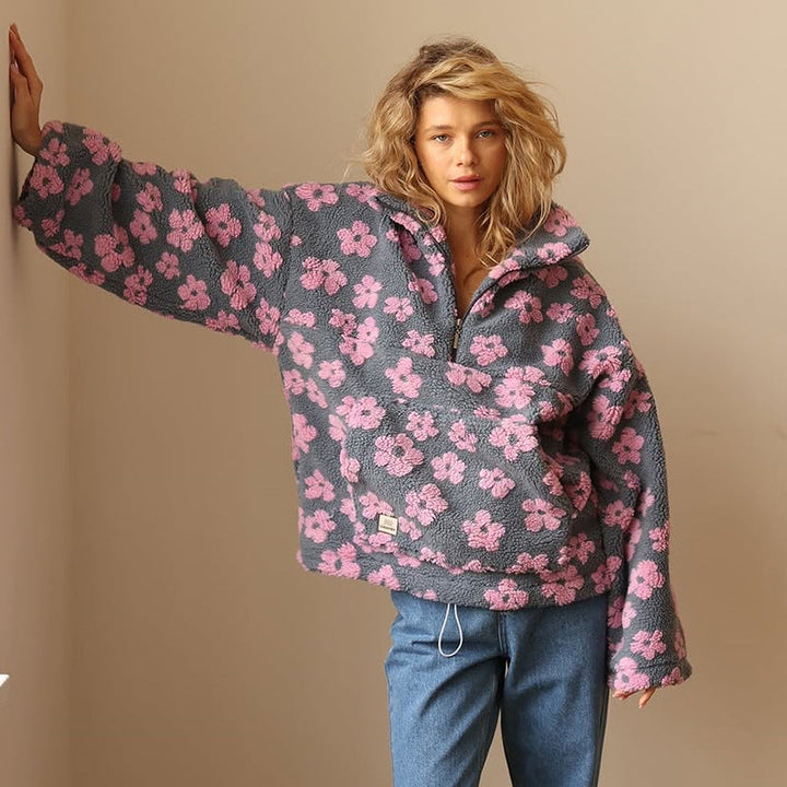 Geneviève | Pull polaire fleuri, couleurs douces