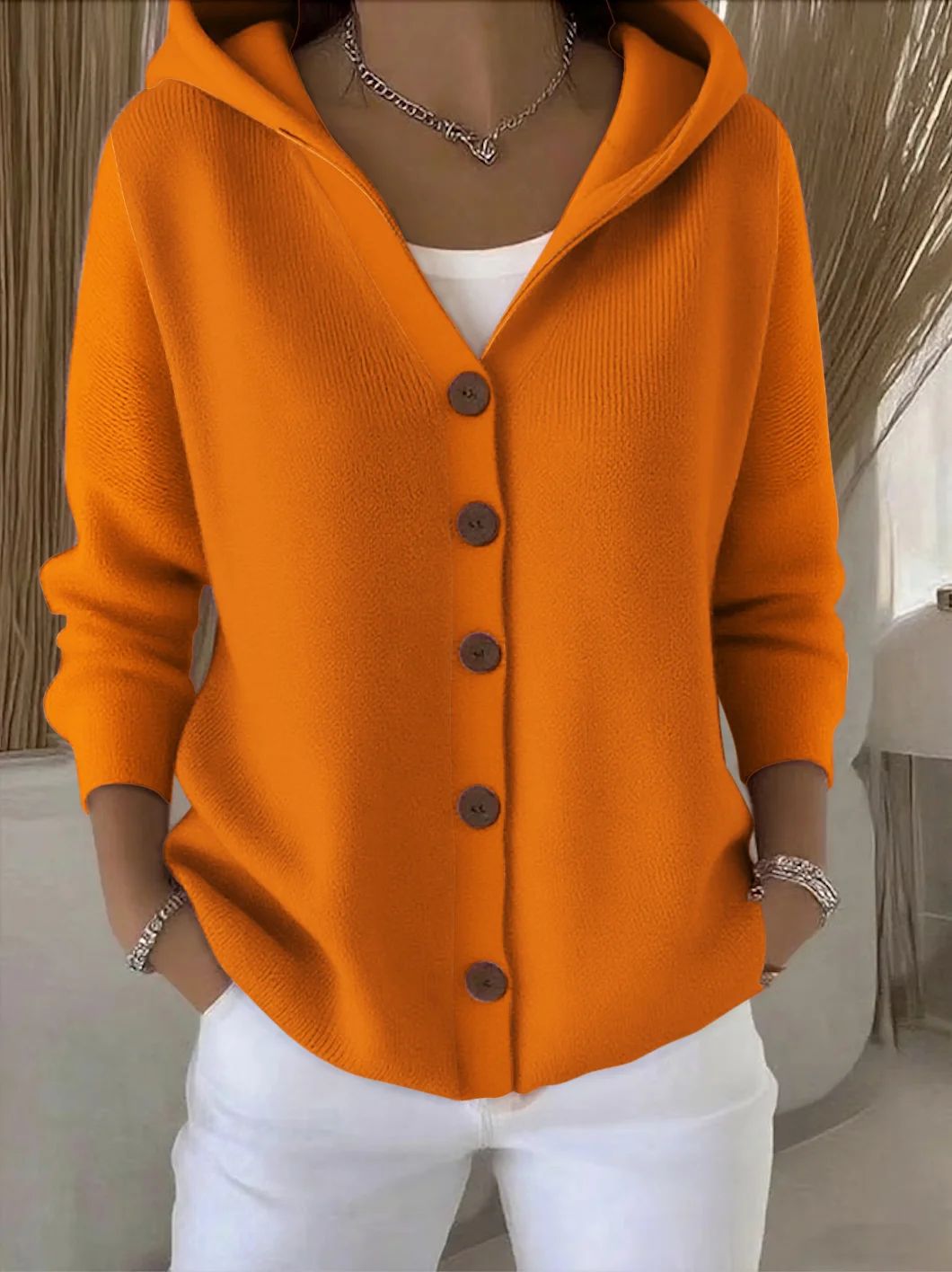 Cardigan Darienne — à capuche, boutonné