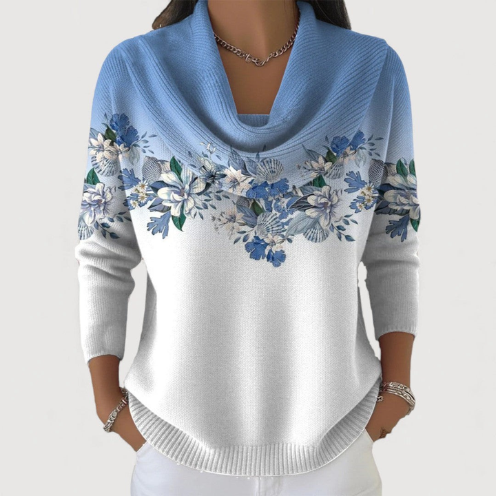 Céleste | Pull fleuri col rond