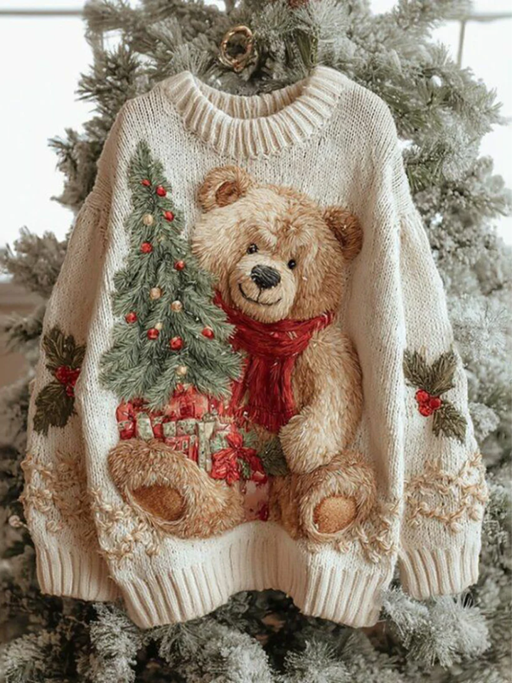 Ursule | Pull de Noël, ourson et sapin