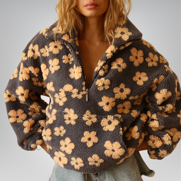Geneviève | Pull polaire fleuri, couleurs douces