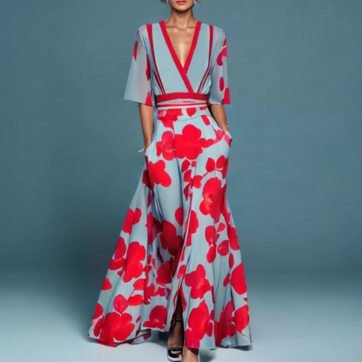 Hazel™ | Robe maxi florale ceinturée col V