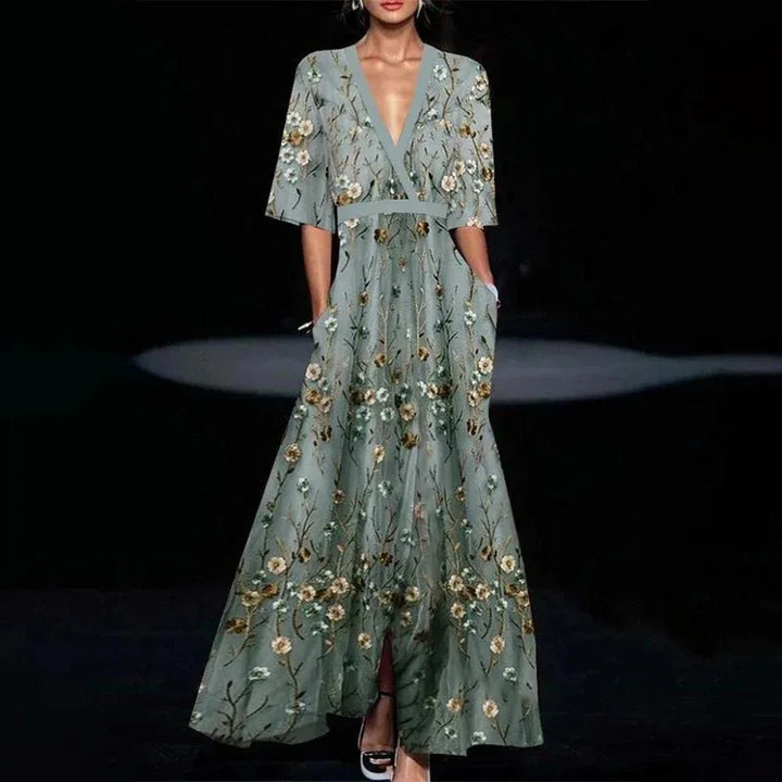 Hazel™ | Robe maxi florale ceinturée col V