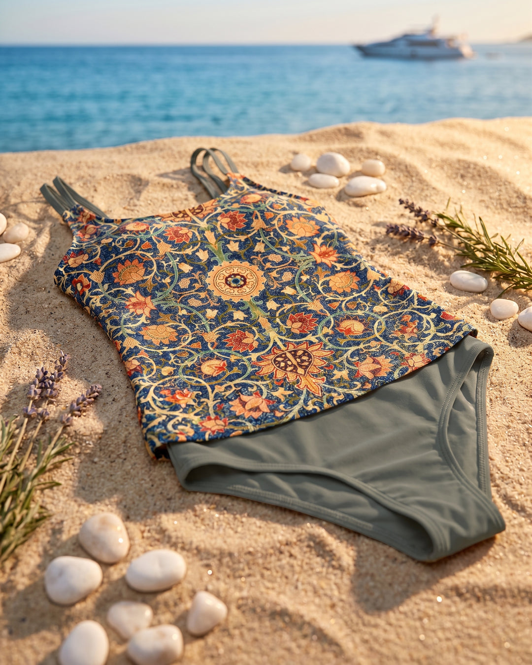 Tankini imprimée avec double sangle — taille haute, imprimé fleuri