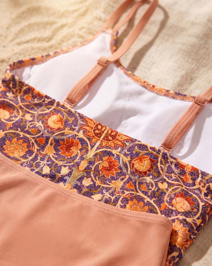 Tankini imprimée avec double sangle — taille haute, imprimé fleuri