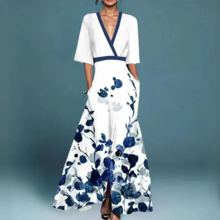 Hazel™ | Robe maxi florale ceinturée col V