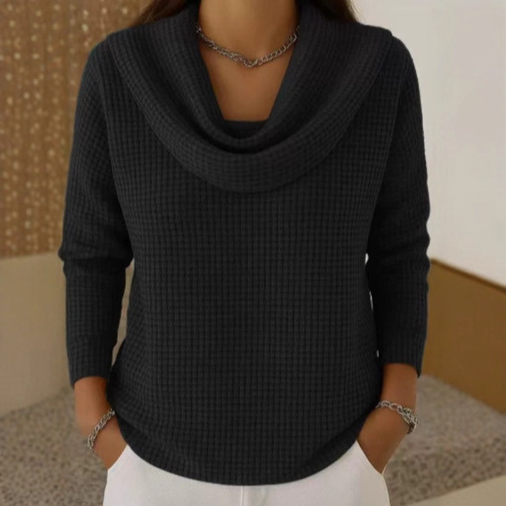 Irène | Pull en maille gaufrée, col bénitier