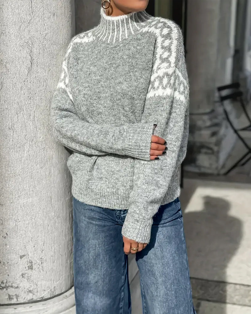 Viviane | Pull col montant à motif scandinave