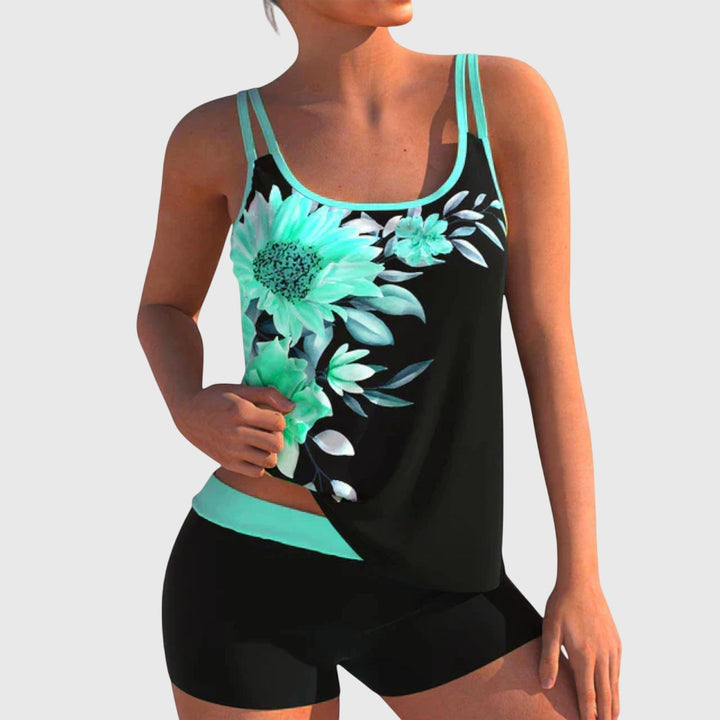 Flor – Tankini fleuri avec short, effet ventre plat