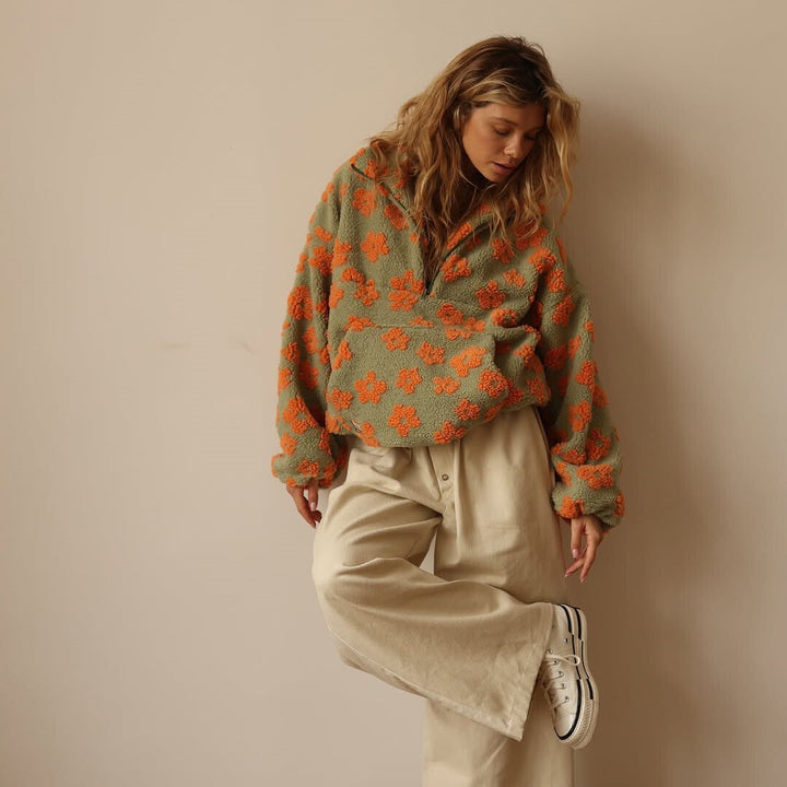 Geneviève | Pull polaire fleuri, couleurs douces