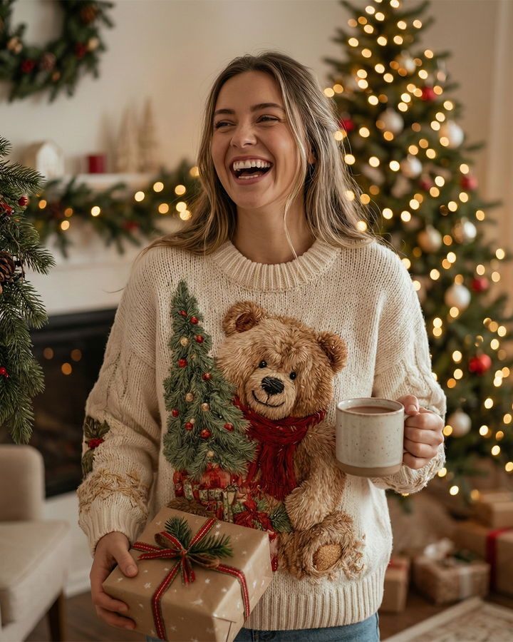 Ursule | Pull de Noël, ourson et sapin